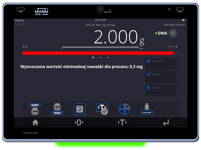 Balanța de precizie PS 600.5Y - ELLIPSIS cu ecran de 10 inch și verificare utilizator, Radwag