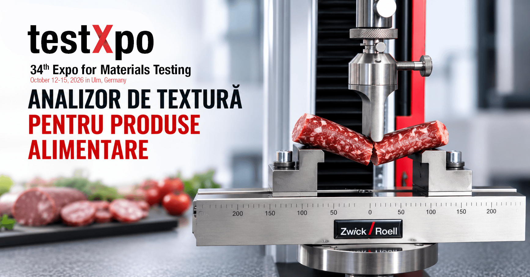 Analizorul de textură ZwickRoell pentru produse alimentare poate fi văzut în funcțiune la TestXpo 2026