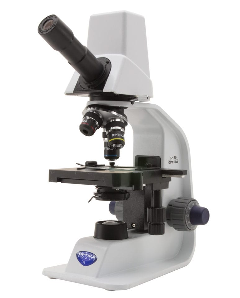 Microscop monocular digital cu câmp luminos, mărire 400x, obiective PLAN pentru imagine plană, senzor digital pentru captură imagine și video, baterii reîncărcabile