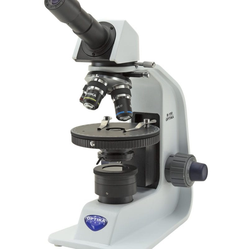 Microscop monocular cu polarizare, mărire 400x, obiective PLAN pentru imagine plană, ocular monocular, baterii reîncărcabile, pentru observația substanțelor anizotrope