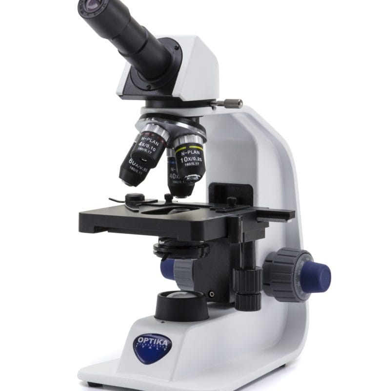 Microscop monocular cu câmp luminos, mărire 600x, obiective PLAN pentru imagine plană, ocular monocular, platforma mobilă XY, baterii reîncărcabile