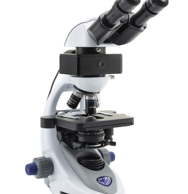 Microscop binocular de fluorescență B-290 cu iluminare LED, mărire 1000x, obiective IOS PLAN, set de filtre B (excitație albastră), sistem fără mercur