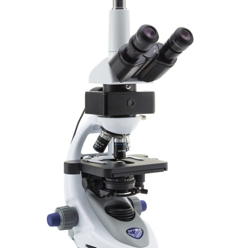Microscop trinocular de fluorescență B-290 cu iluminare LED, mărire 1000x, obiective IOS PLAN, set de filtre B (excitație albastră), sistem fără mercur