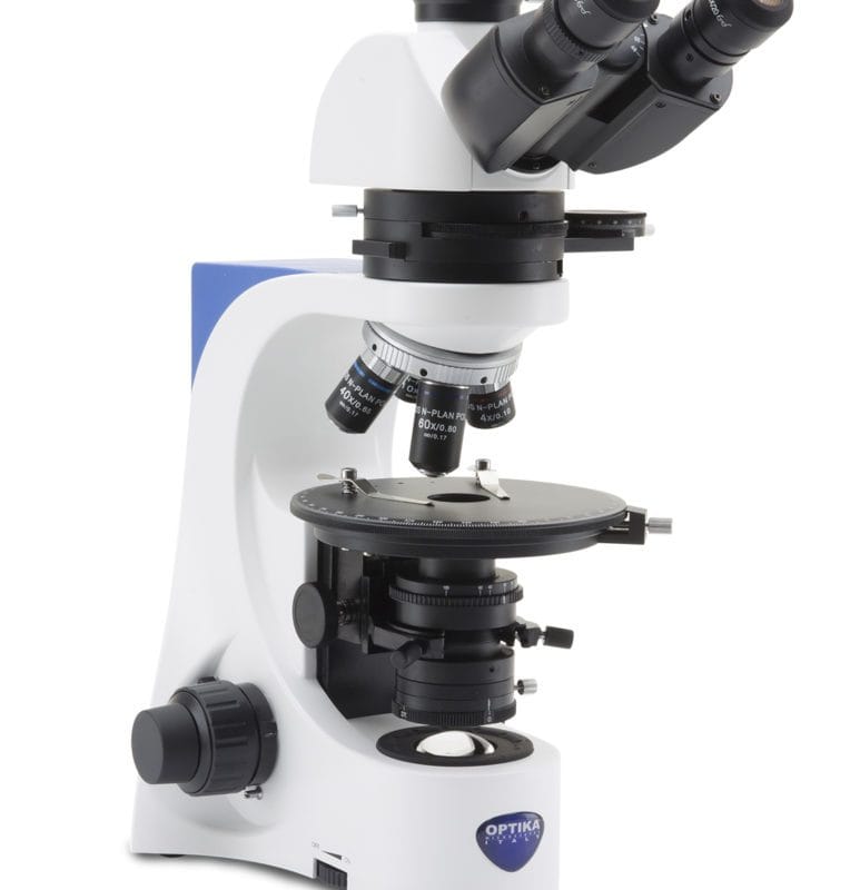 Microscop trinocular polarizant B-380, mărire 600x, obiective IOS PLAN POL, iluminare polarizată pentru analiză cristalografică și mineralogică
