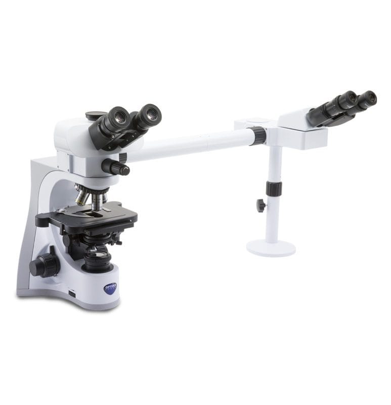 Microscop de discuție trinocular B-510 cu 2 capete pentru observare simultană, mărire 1000x, obiective IOS PLAN, design ideal pentru seminarii și predare
