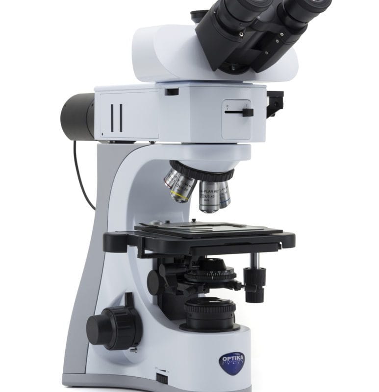 Microscop trinocular B-510 metalurgic reversibil, mărire 500x, obiective IOS PLAN MET, cap trinocular, iluminare incidentă și transmisă comutabilă, pentru metalografie și structuri transparente
