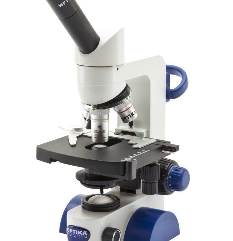 Microscop monocular cu câmp luminos, mărire 1000x, alimentat cu baterii reîncărcabile (nu sunt incluse)