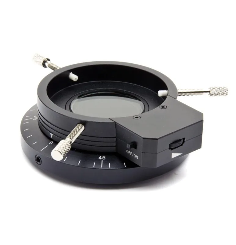 Iluminator inelar cu 96 LED-uri cu funcție de polarizare (POL), pentru microscopie cu iluminare polarizată, asigurând eliminarea reflexelor și contrastare optimală a structurilor microscopice