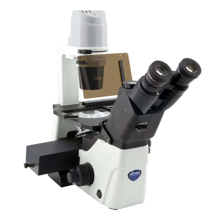 Microscop invertat IM-300 cu fluorescență LED, mărire 400x, oculare de lungă distanță de lucru plan-achromate IOS LWD PLAN F, cu 4 sloturi goale pentru seturi de filtre personalizate, iluminare LED pentru aplicații fluorescente avansate