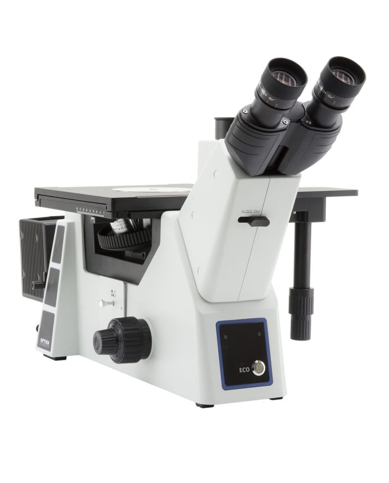 Microscop metalurgic invertat IM-5 cu iluminare în câmp luminos și câmp întunecat, cu slot DIC (contrast de interferență diferențiat), oculare IOS de lungă distanță de lucru, fără obiective incluse, pentru investigații metalografice avansate