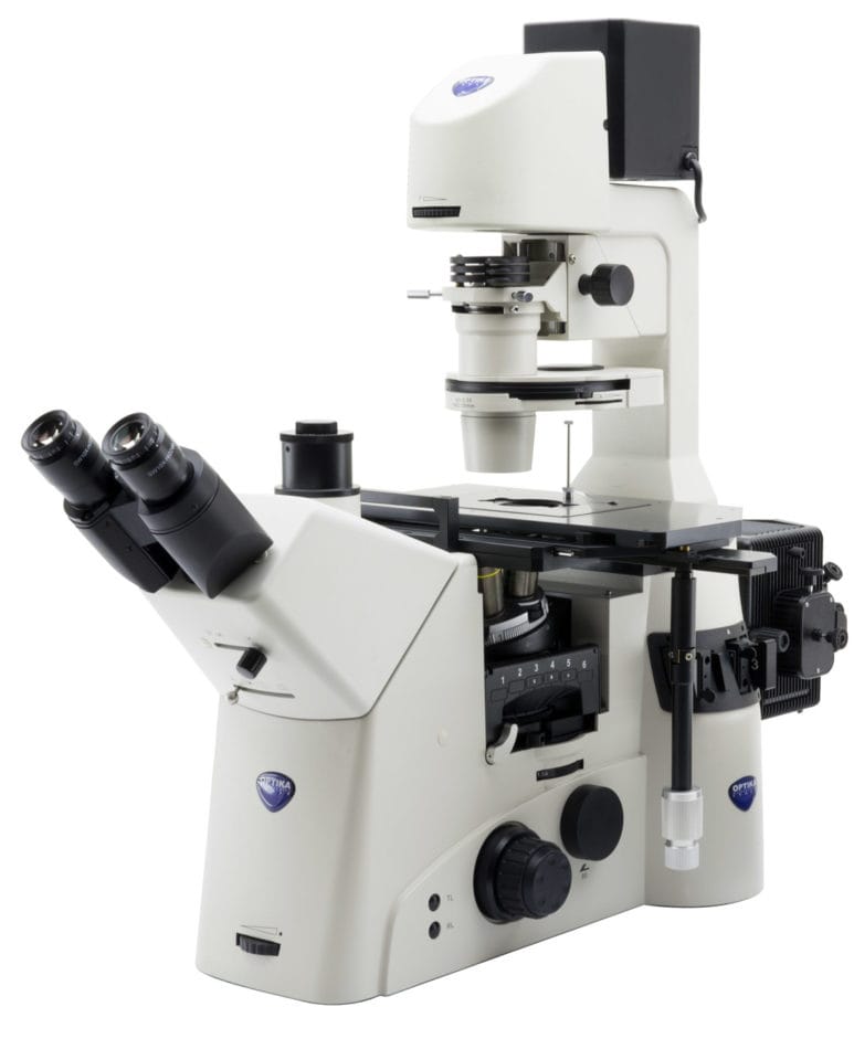 Microscop de cercetare invertat IM-7, oculare de lungă distanță de lucru plan-achromate IOS, fără obiective incluse în livrare, platformă modulară pentru aplicații de cercetare avansate în biologie, medicină și materiale