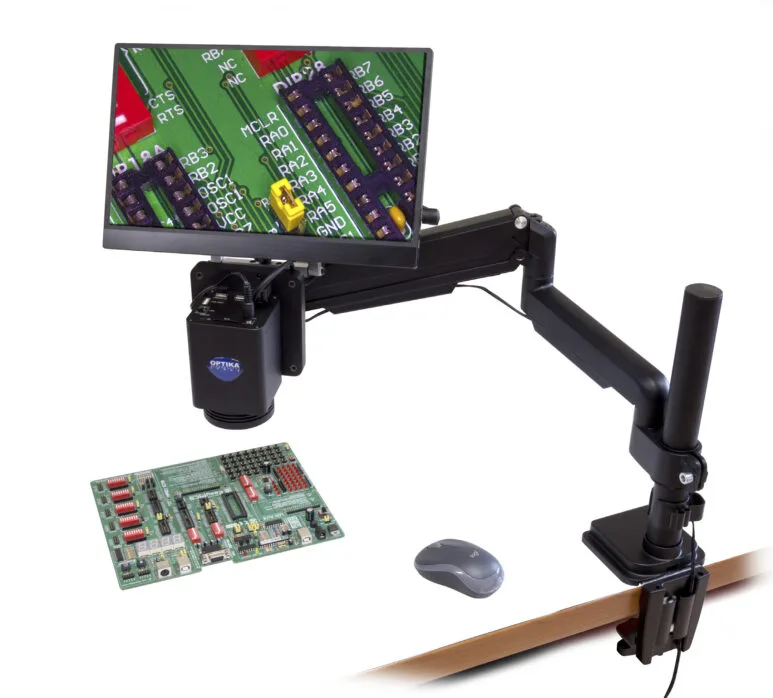 Sistem IS-4K de inspecție și măsurare optică cu autofocus, cameră Ultra HD 4K, pe stand industrial fix, ecran integrat, software de măsurare asistată de calculator pentru aplicații industriale și laborator