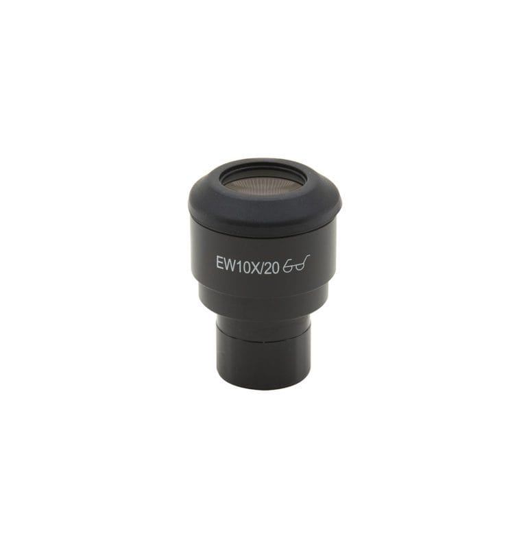 Ocular microscopic EW cu mărire 10x, punct de vizualizare ridicat (high eyepoint), cu inel de cauciuc, diametru 23mm, pentru observații confortabile pe durate lungi