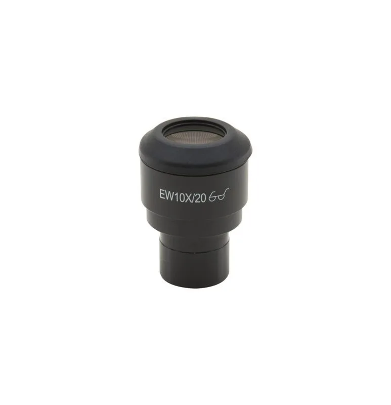 Ocular microscopic EW cu mărire 10x, punct de vizualizare ridicat (high eyepoint), cu inel de cauciuc, diametru 23mm, pentru observații confortabile pe durate lungi