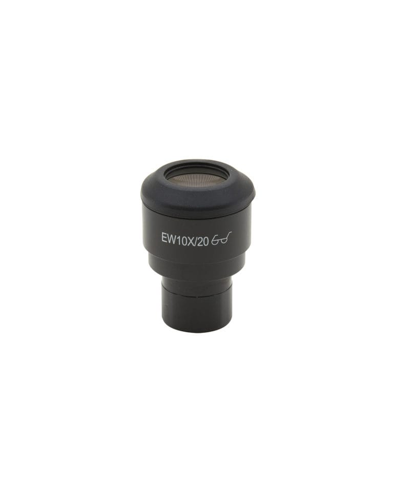 Ocular microscopic EW cu mărire 10x, punct de vizualizare ridicat (high eyepoint), cu inel de cauciuc, diametru 23mm, pentru observații confortabile pe durate lungi