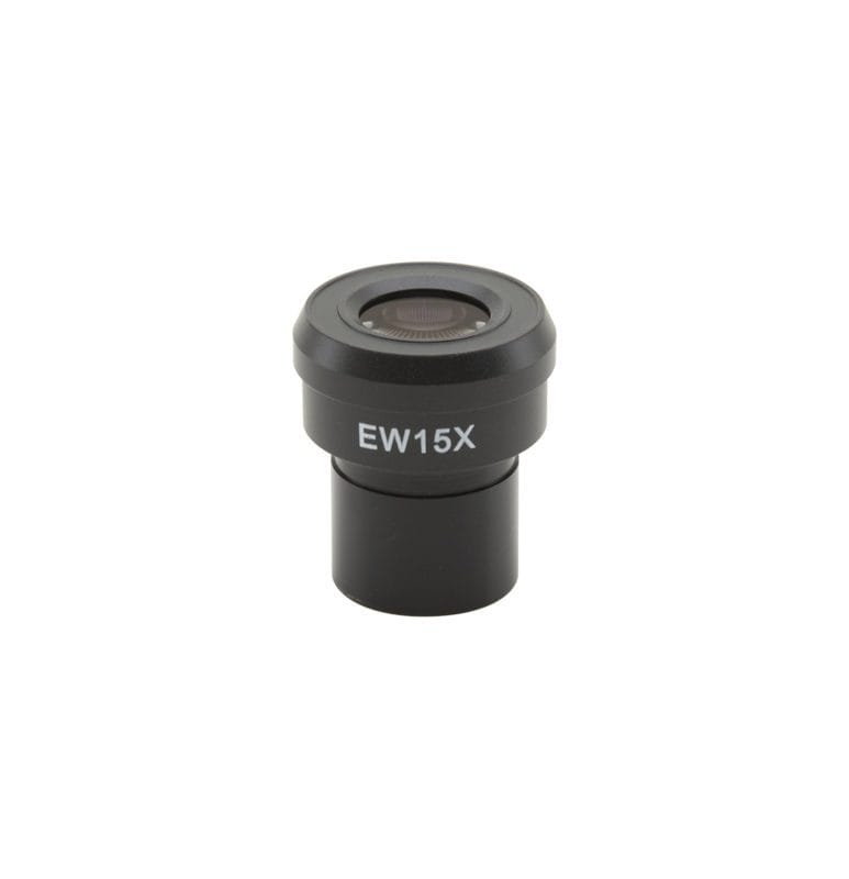 Ocular microscopic EW cu mărire 15x, cu inel de cauciuc, diametru 23mm, pentru observații cu mărire crescută în microscopie optică