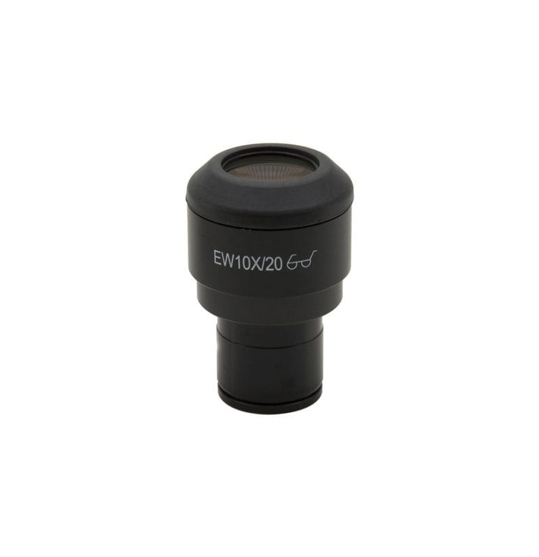Ocular microscopic EW micrometric cu mărire 10x, punct de vizualizare ridicat (high eyepoint), cu inel de cauciuc, diametru 23mm, cu reticul micrometric pentru măsurători precise