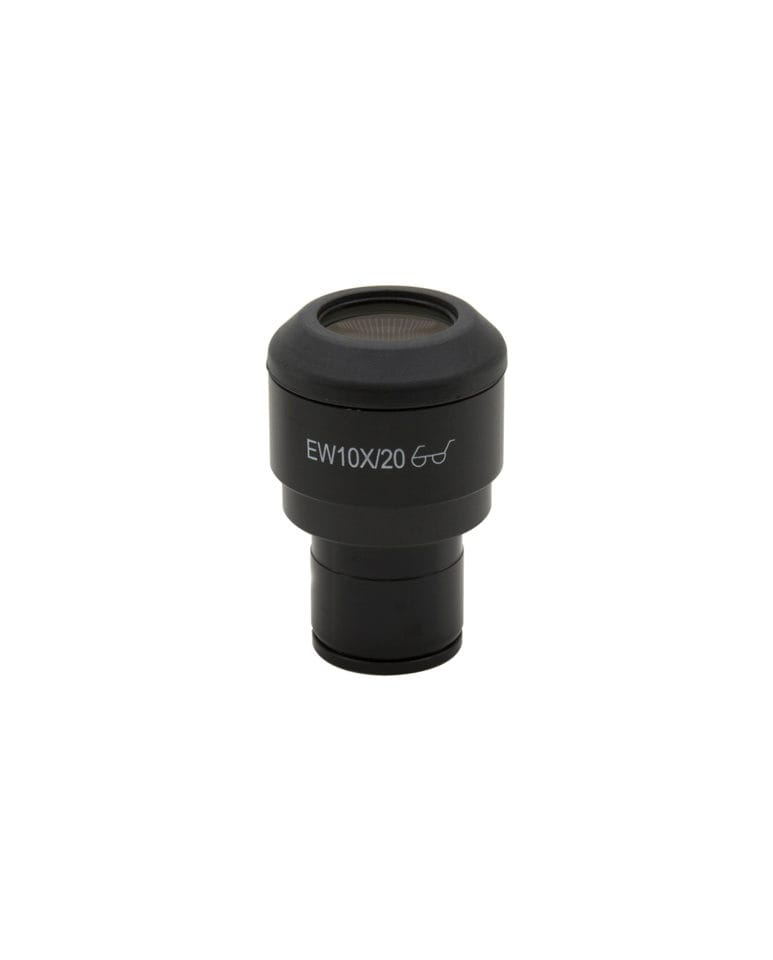 Ocular microscopic EW micrometric cu mărire 10x, punct de vizualizare ridicat (high eyepoint), cu inel de cauciuc, diametru 23mm, cu reticul micrometric pentru măsurători precise