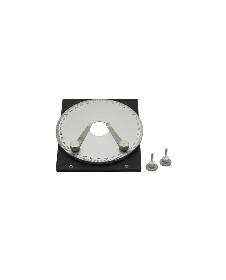 Platforma rotativă pentru set de polarizare, compatibilă cu scena microscopului de dimensiuni 150x139mm, cu rotație continuă pentru observații în diferite unghiuri