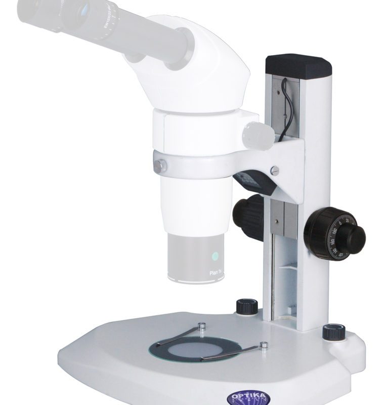 Suport fix de laborator de mari dimensiuni cu sistem de focalizare coaxial și iluminare LED integră, pentru microscoapele stereozoom și sisteme optice de inspecție