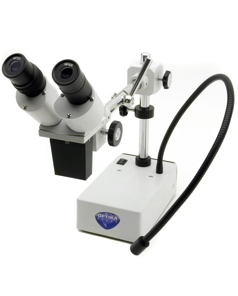 Stereomicroscop binocular ST-50, mărire 20x, iluminare LED incidenă, suport inelar cu braț suspendant, pentru observații ergonomice și confortabile în inspecție și microscopie la măriri medii