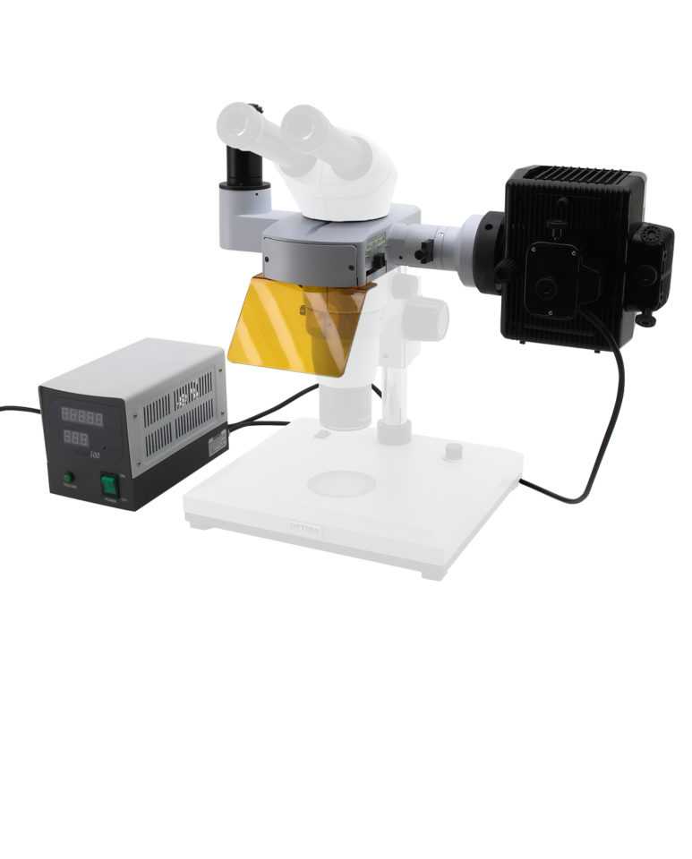 Atașament de fluorescență SZP HBO cu 3 poziții de filtru, set complet de filtre B&G, pentru microscopia de fluorescență cu lămpi HBO pe capete optice SZP
